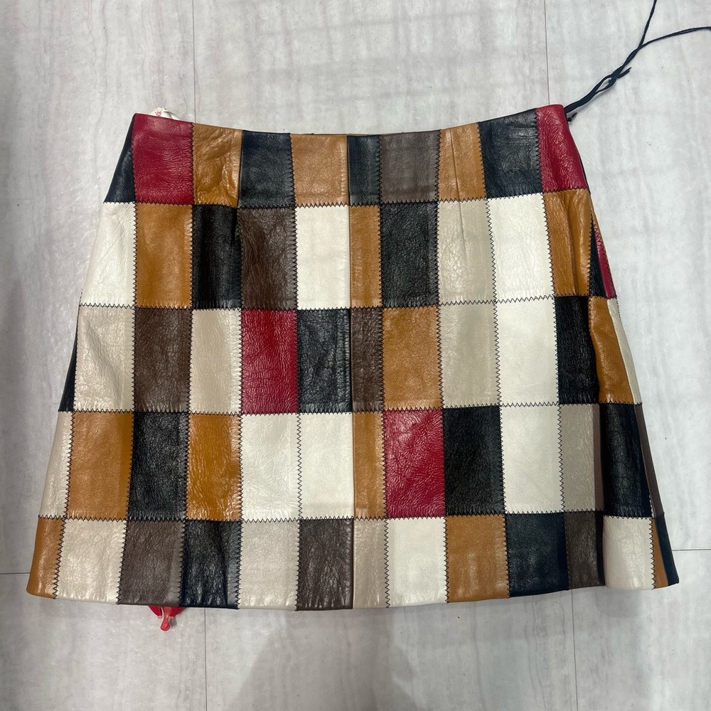 Miu Miu Multicolor Patchwork Leather Mini Skirt lamb leather midi short Italy - Picture 5 of 10